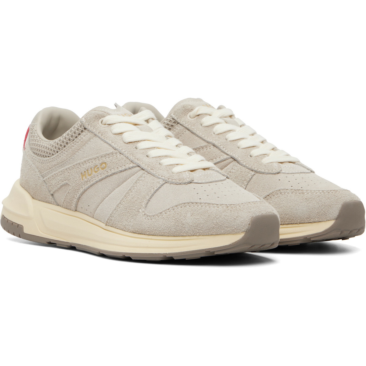 Hugo Beige Logo Detail Textured-Suede Sneakers