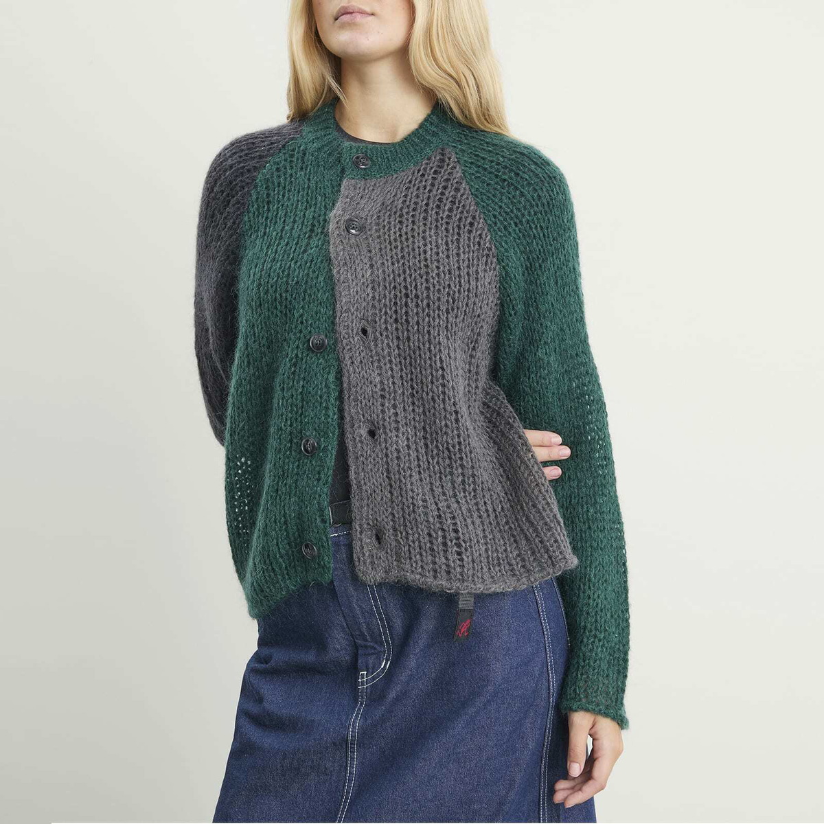Beams Boy Women's Mohair Crazy Cardigan in Charcoal Grey 