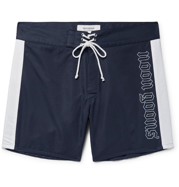 Photo: Noon Goons - Logo-Print Shell Swim Shorts - Midnight blue