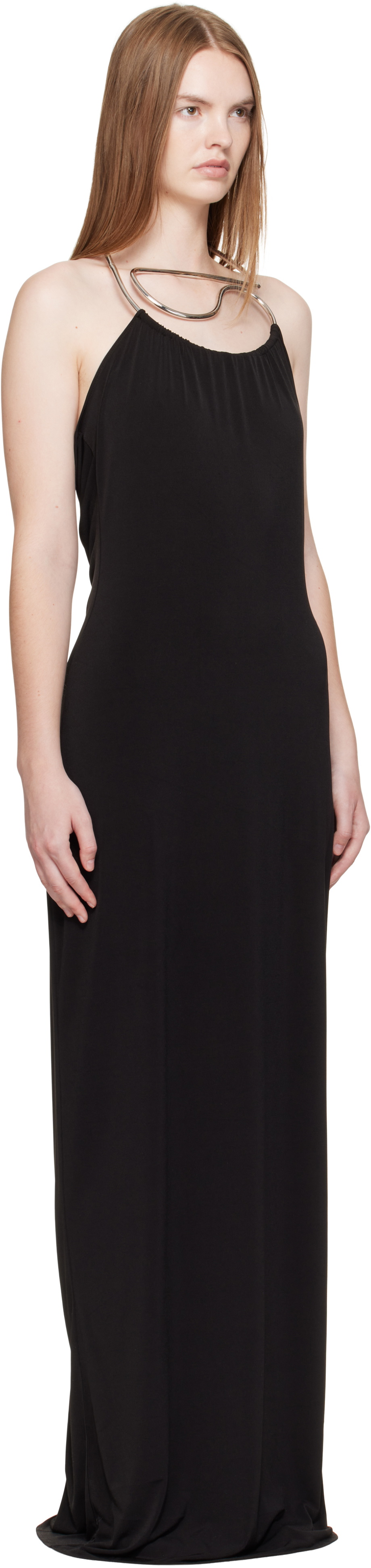 Coperni Black Logo Necklace Maxi Dress