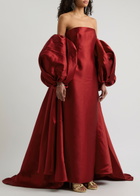 Solace London Lea Cape-effect Faille Gown Dark Red