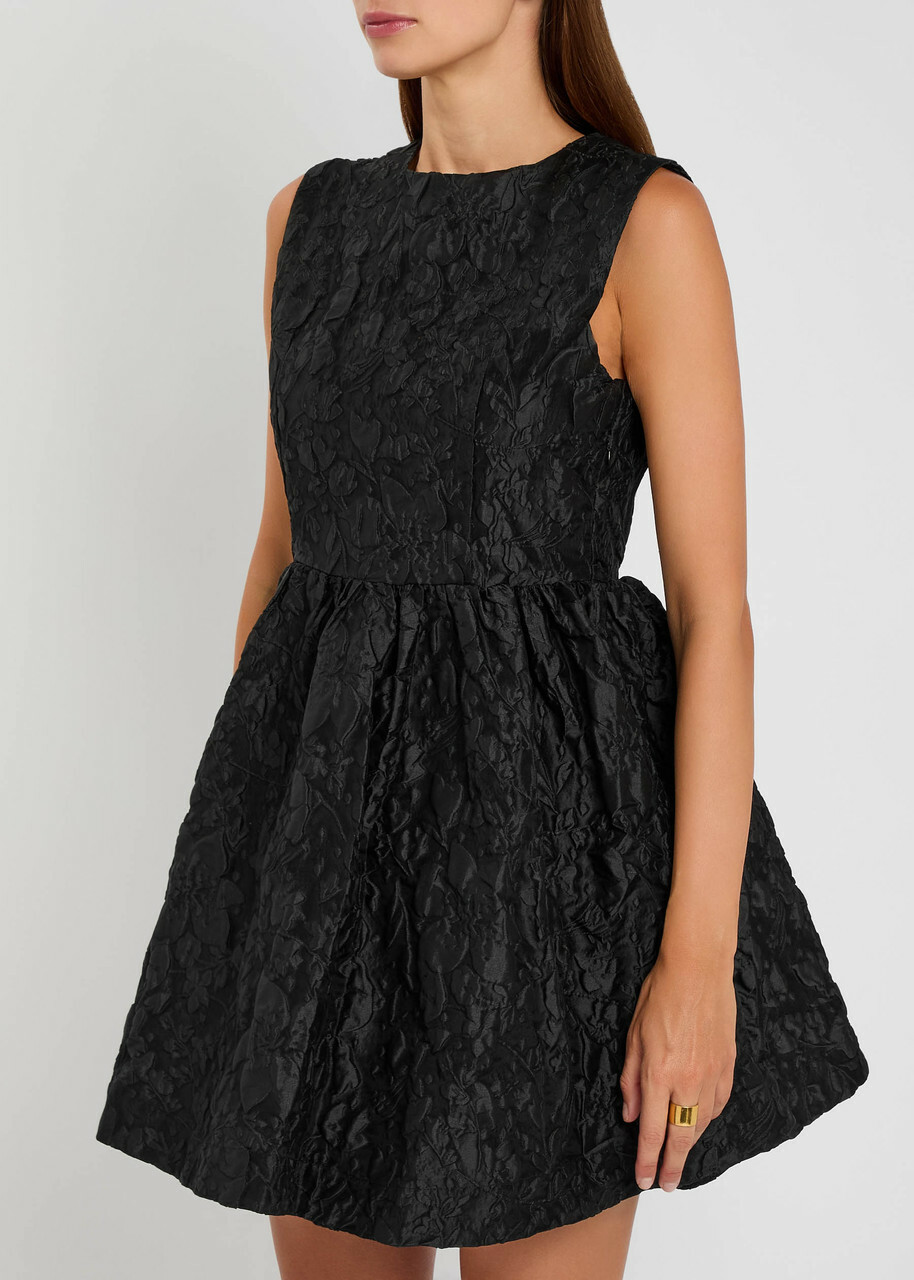 Sister Jane Lucia Floral-jacquard Cloqué Mini Dress Black