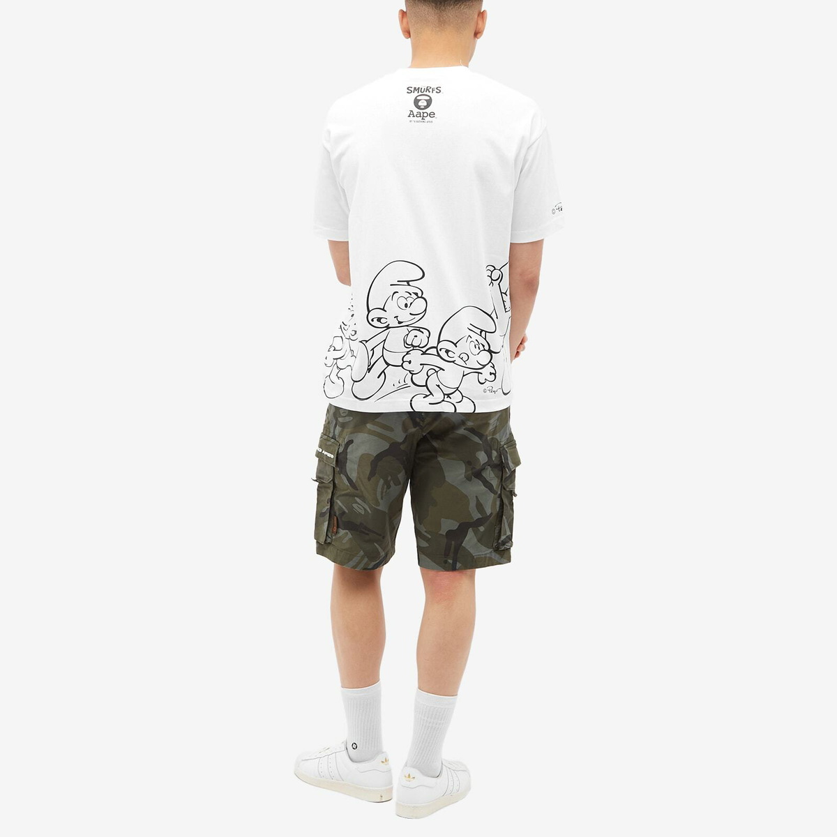 Men's AAPE x Smurfs Outline Smurf T-Shirt in White AAPE by A