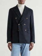 Caruso - Aida Double-Breasted Wool-Basketweave Blazer - Blue