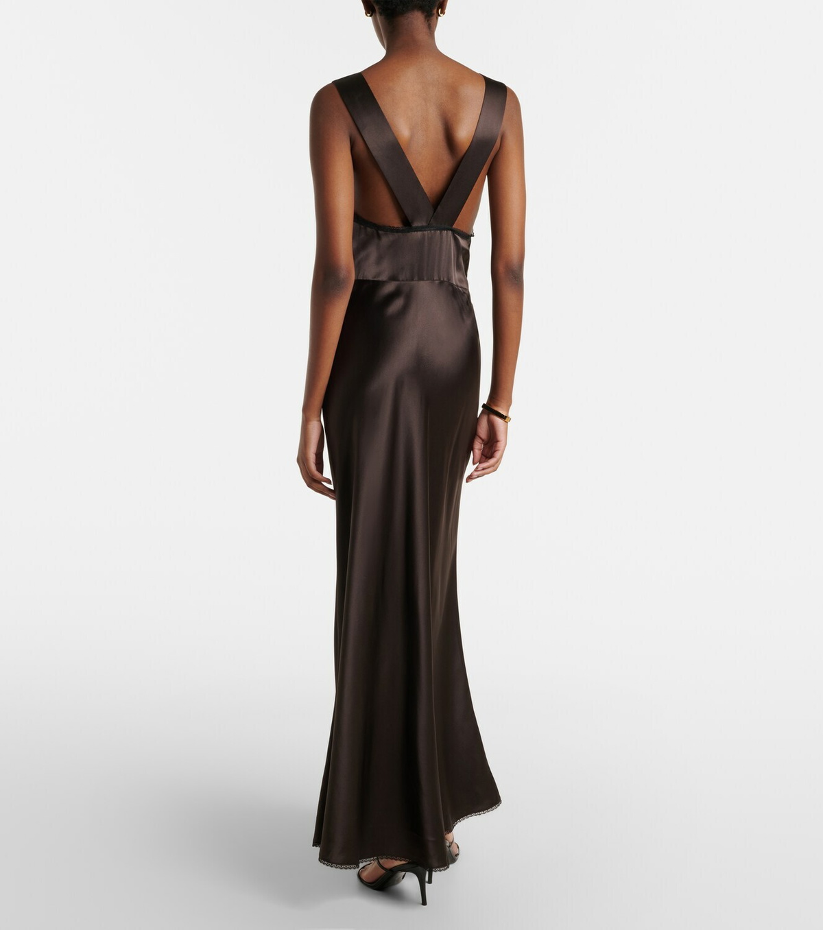 SIR Lace-trimmed silk maxi dress