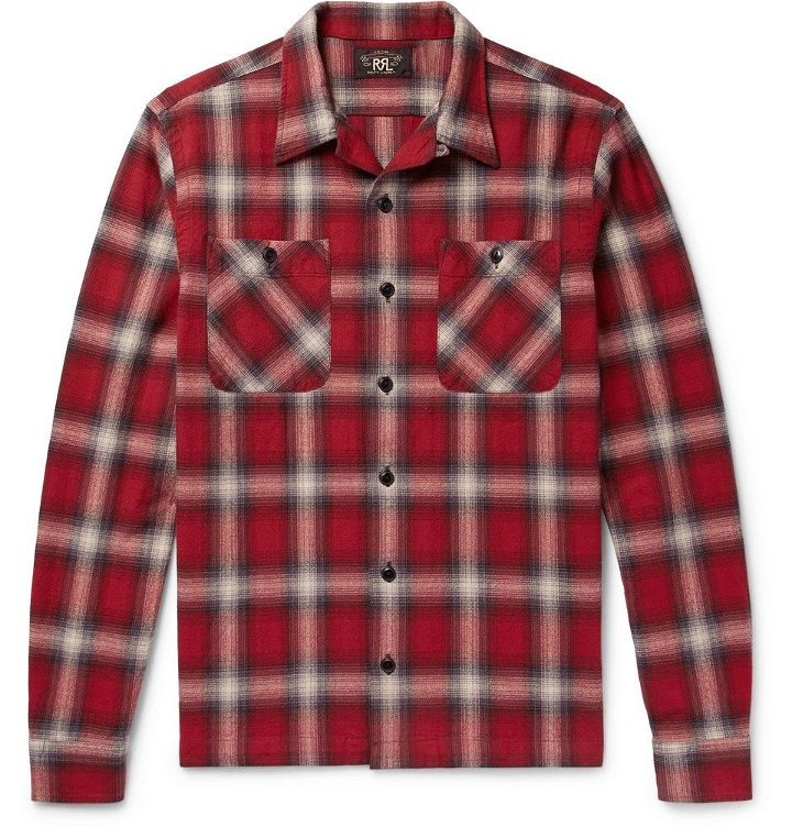 Photo: RRL - Camp-Collar Checked Brushed-Cotton Shirt - Men - Red