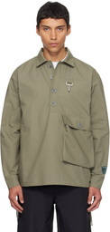 Reese Cooper Khaki Cotton Ripstop Pullover Cargo Shirt
