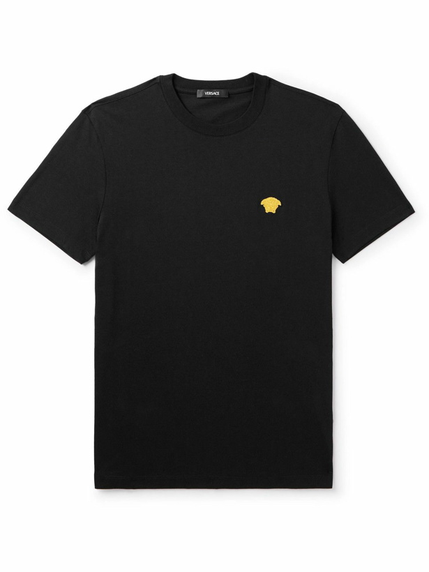 Photo: Versace - Logo-Embroidered Cotton-Jersey T-Shirt - Black