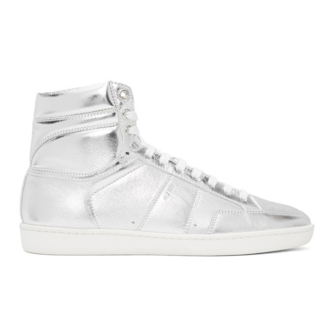 Photo: Saint Laurent Silver Court Classic SL/10H High-Top Sneakers