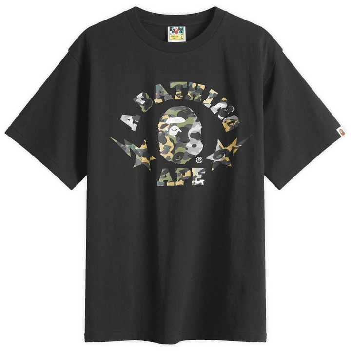 Photo: A Bathing Ape Men's 1St Camo Crazy Sta College T-Shirt in Black