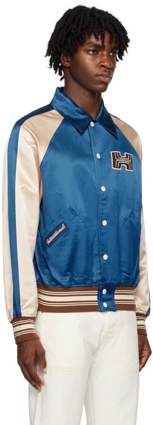 HAULIER Blue & Off-White Paneled Bomber Jacket