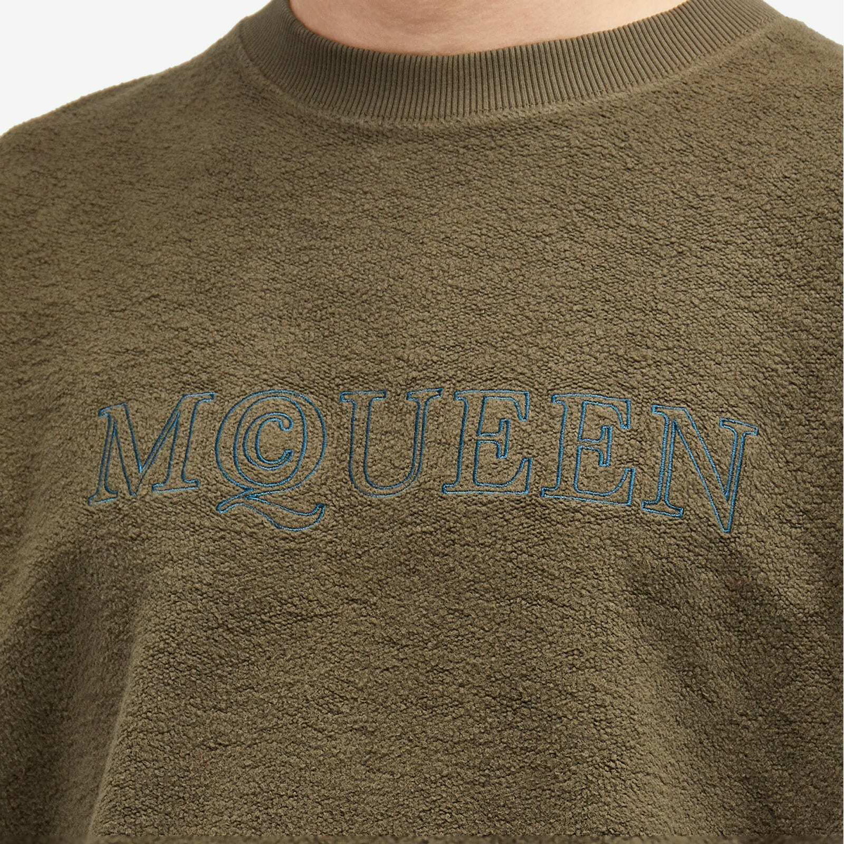 Alexander McQueen Men's Vintage Stonewash Logo Crew Sweatshirt in Peak Green Washed