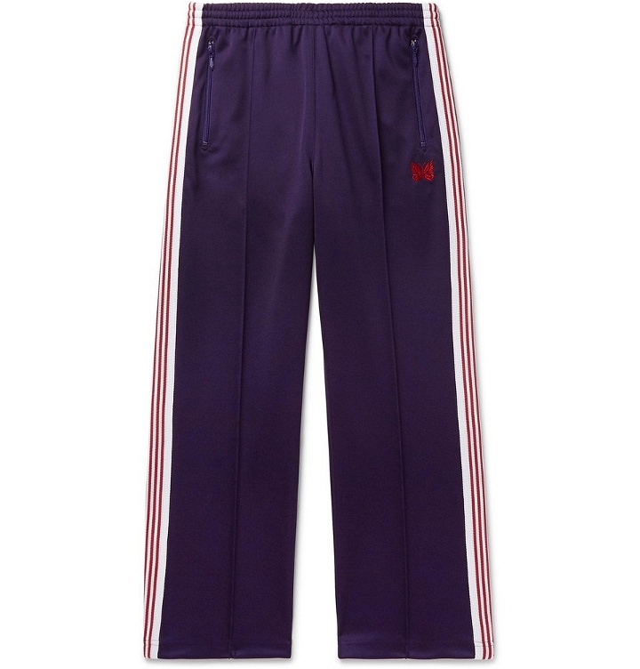 Photo: Needles - Embroidered Striped Satin-Jersey Track Pants - Purple