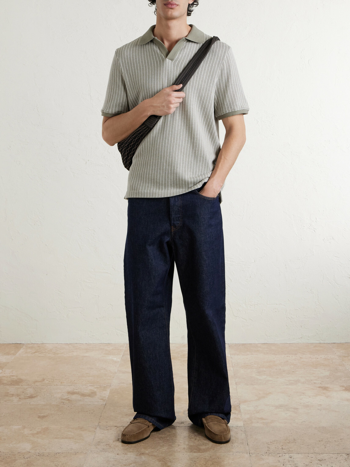 Mr P. - Striped Organic Cotton Polo Shirt - Green