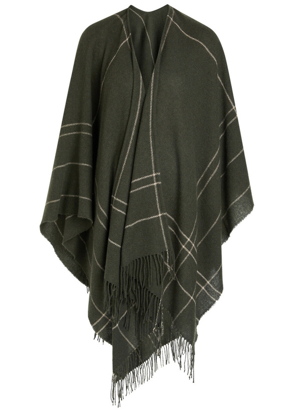 Photo: Eileen Fisher Patterned Wool-blend Poncho - Dark Green - One Size
