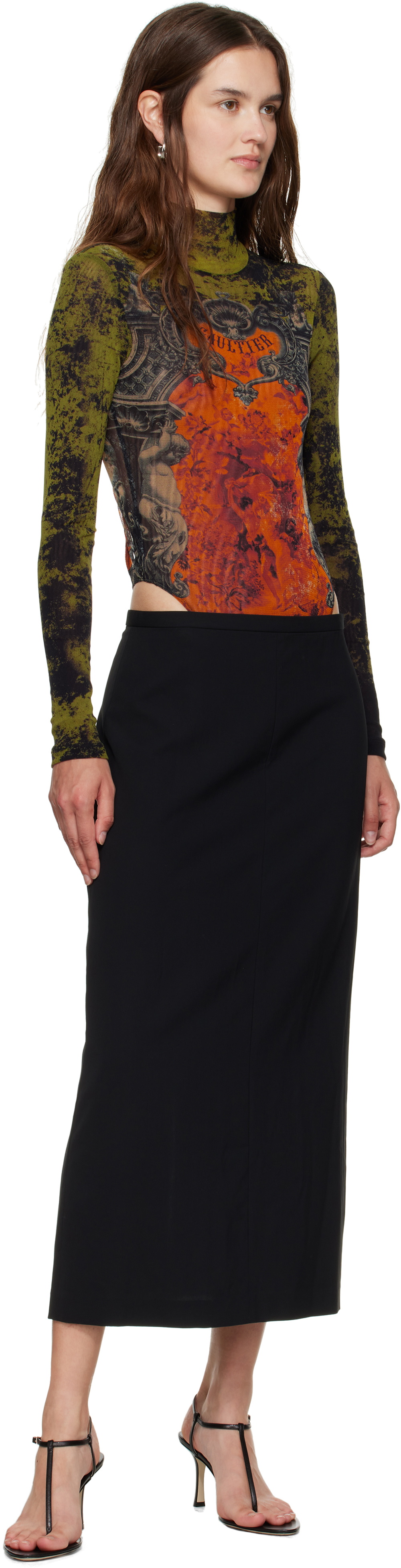 Jean Paul Gaultier Khaki & Orange 'The Médaillon' Open Back Bodysuit