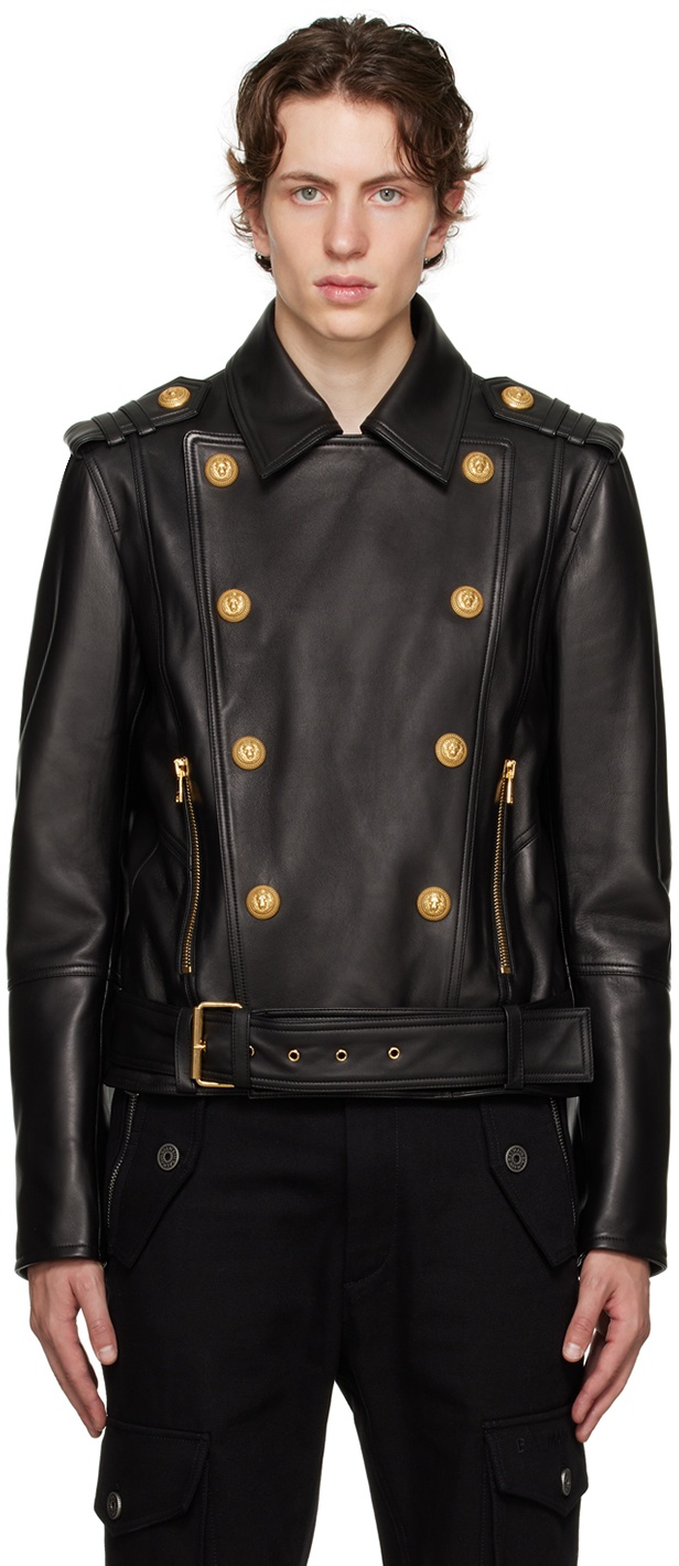 Photo: Balmain Black Double-Breasted Leather Jacket