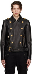 Balmain Black Double-Breasted Leather Jacket