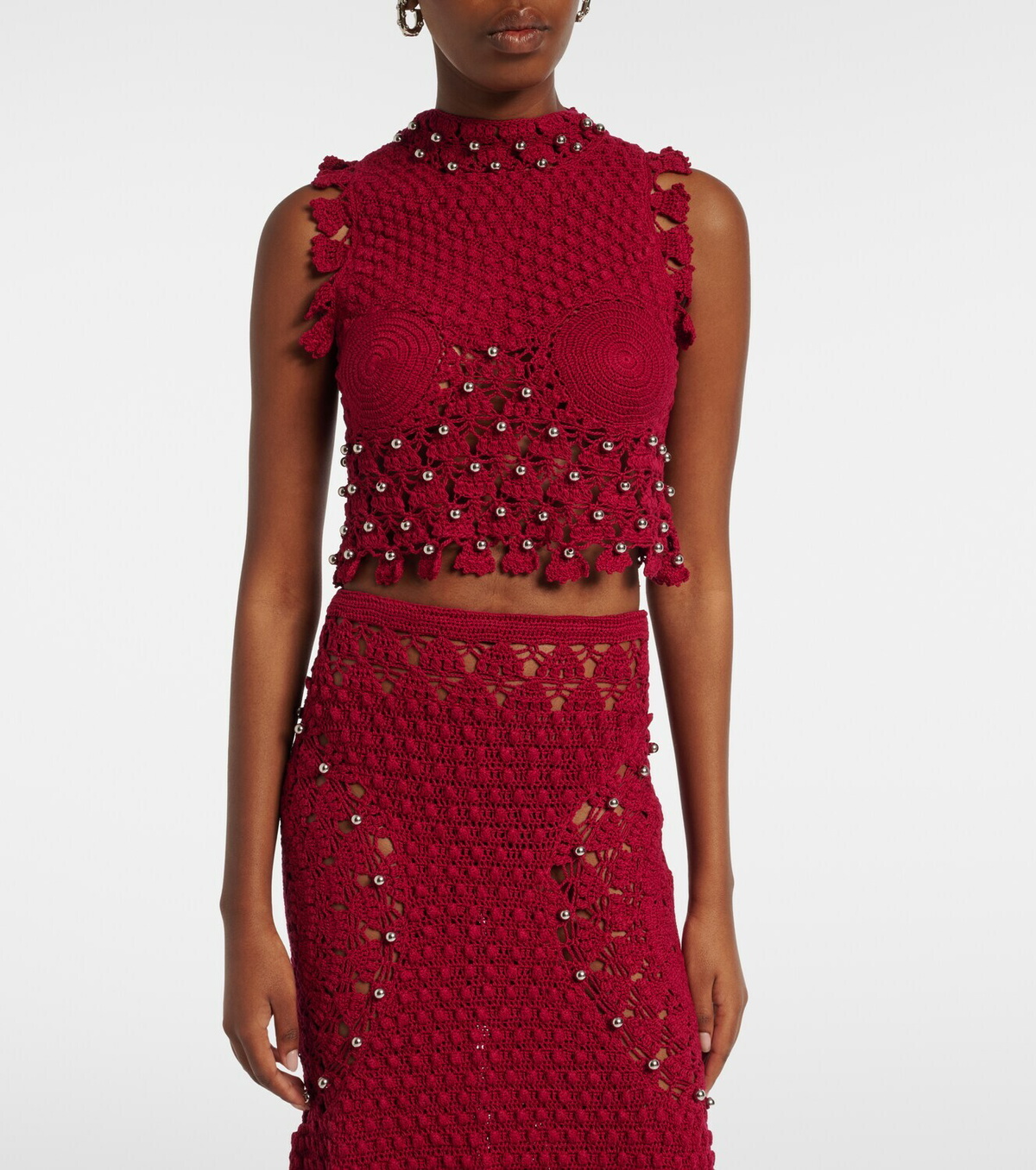 Rabanne Embellished crochet cotton top