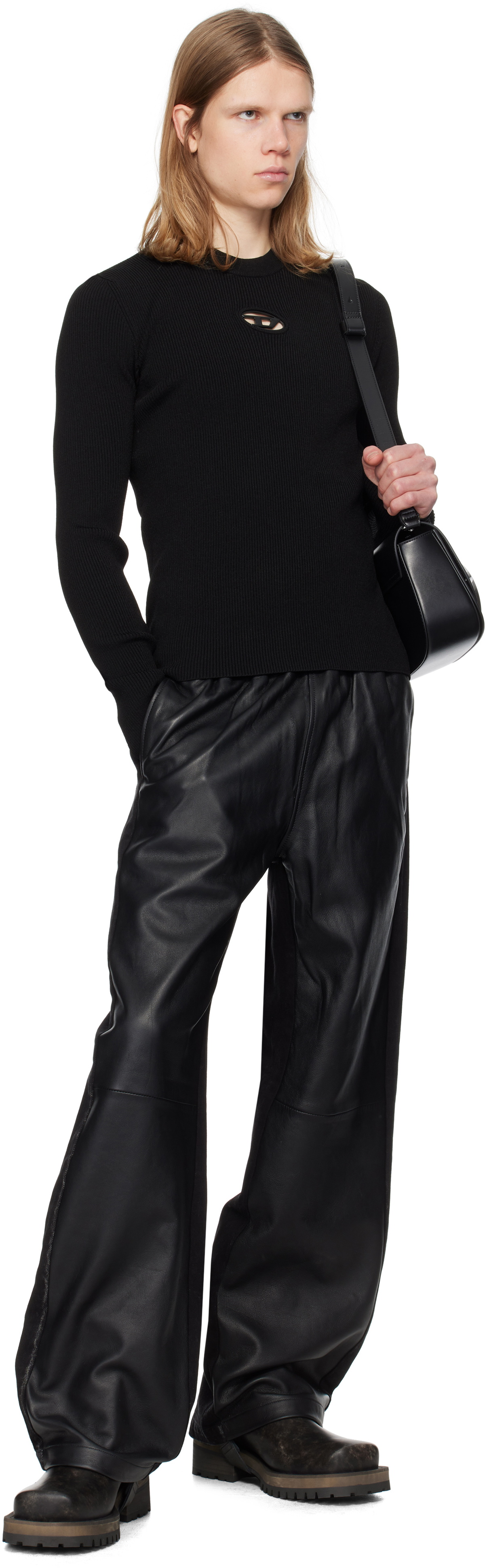 Diesel Black P-Ochs Leather Pants