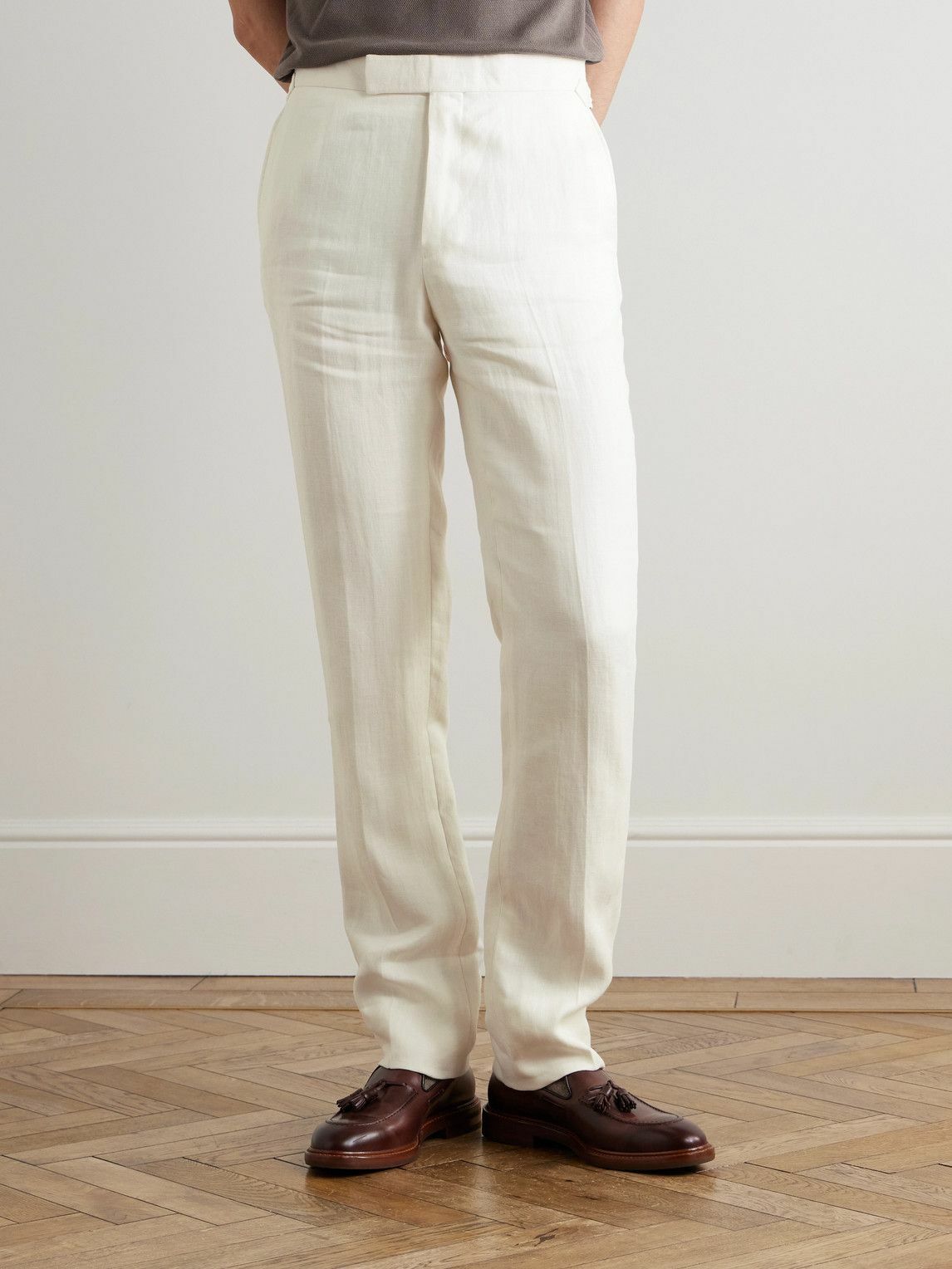 Kingsman - Herringbone Linen-Twill Tuxedo Trousers - Neutrals Kingsman
