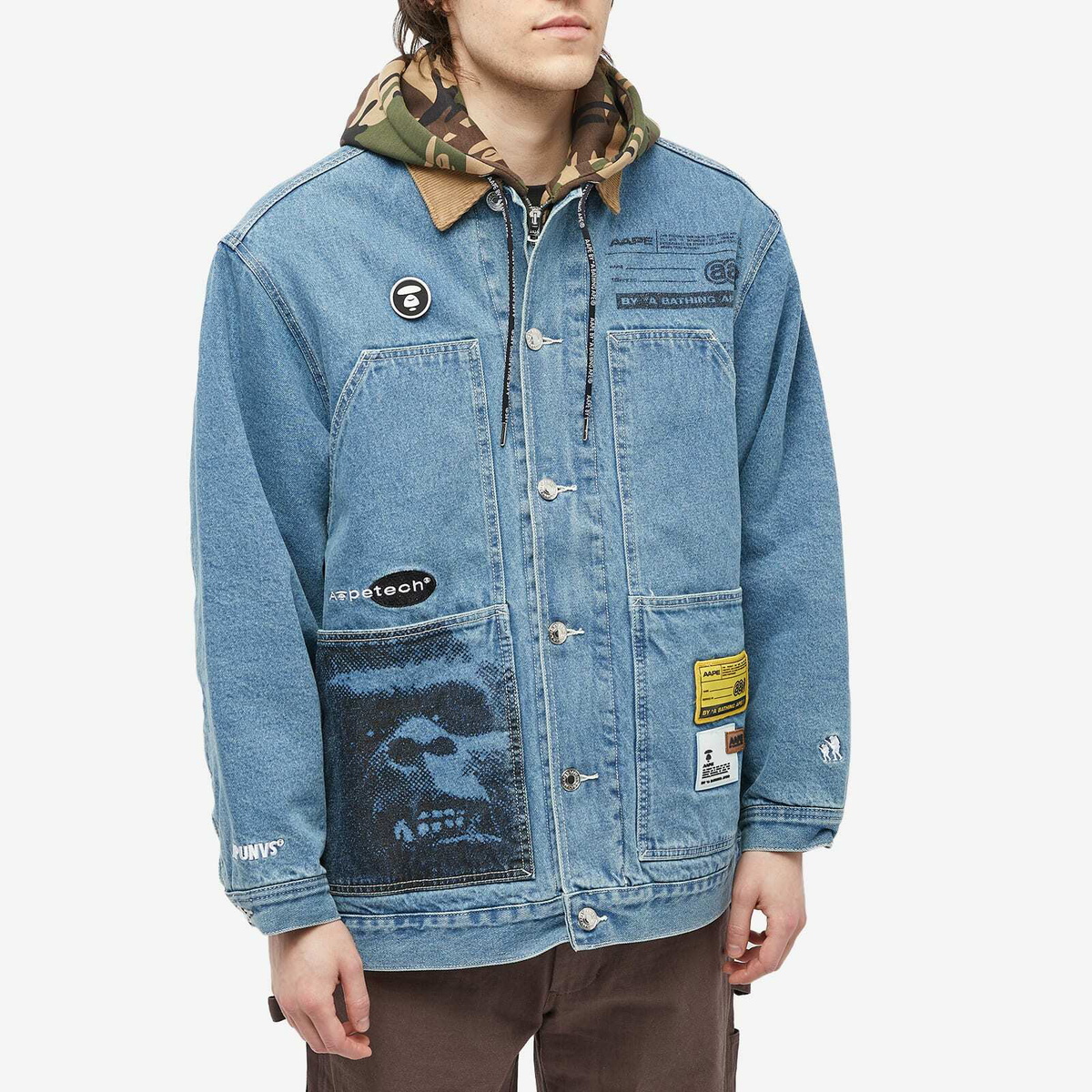 Men's AAPE Hooded Insert Worker Jacket in Blue AAPE by A Bathing Ape