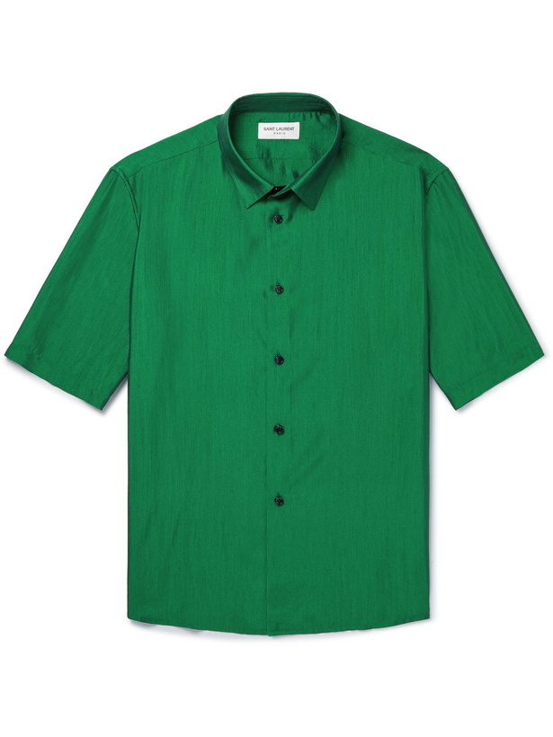 Photo: SAINT LAURENT - Silk-Shantung Shirt - Green