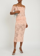 Rabanne Sequin-embellished Stretch-lace Midi Skirt Salmon