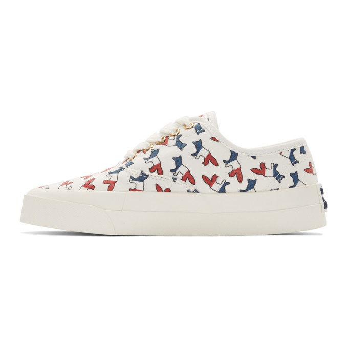 Maison Kitsune White Canvas All Over Tricolor Fox Sneakers Maison