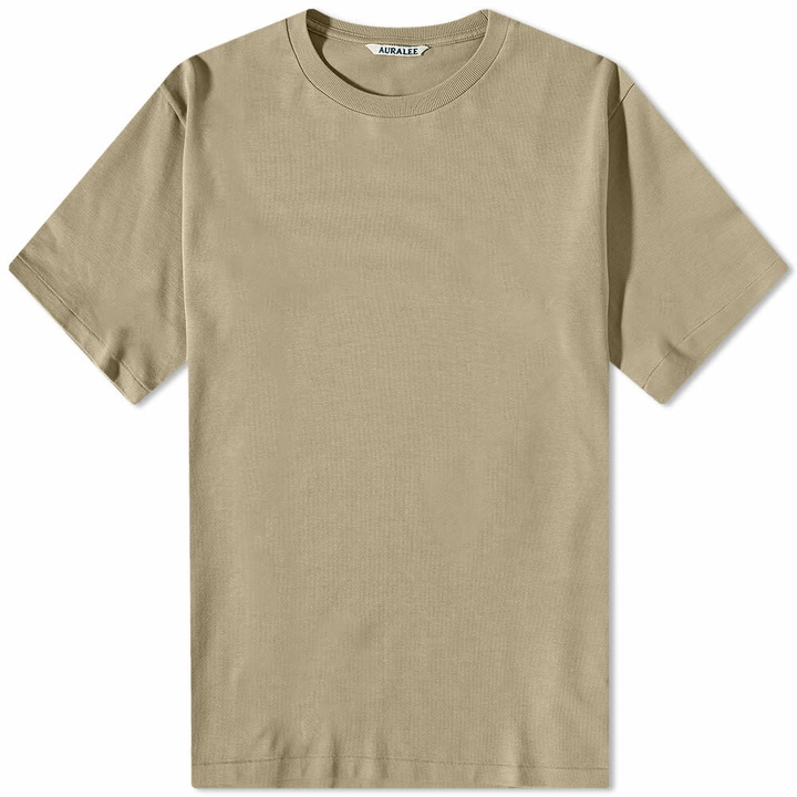 Photo: Auralee Men's Luster Plaiting T-Shirt in Khaki/Grey