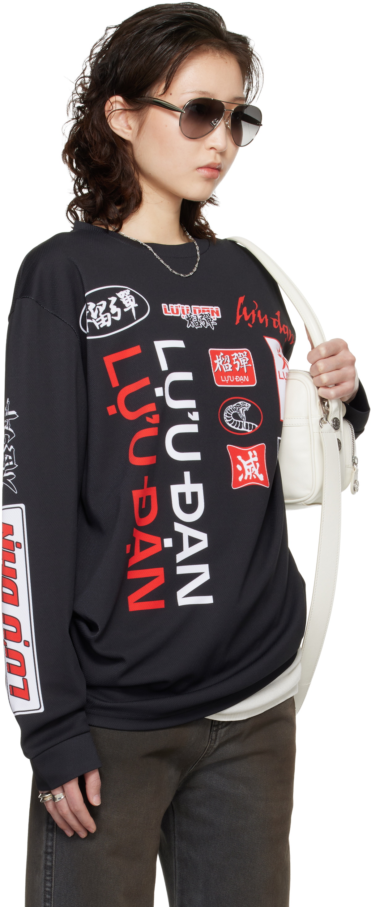 LU'U DAN Black Oversized Long Sleeve T-shirt