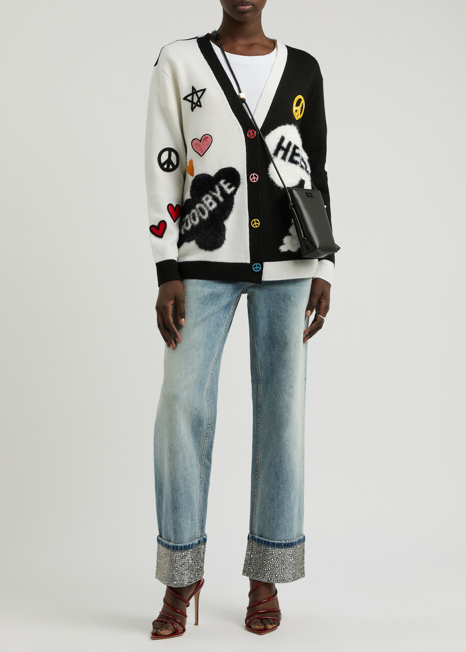 Alice + Olivia X The Beatles Bradford Appliquéd Wool-blend Cardigan Black