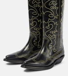 Ganni - Embroidered leather cowboy boots