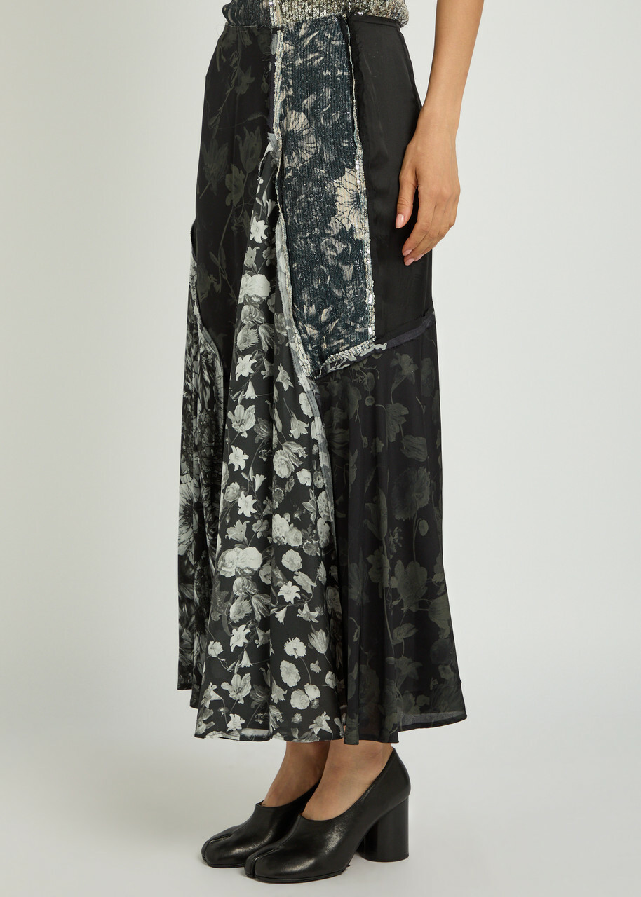 Maison Margiela Panelled Floral-print Embellished Silk Midi Skirt Multicoloured