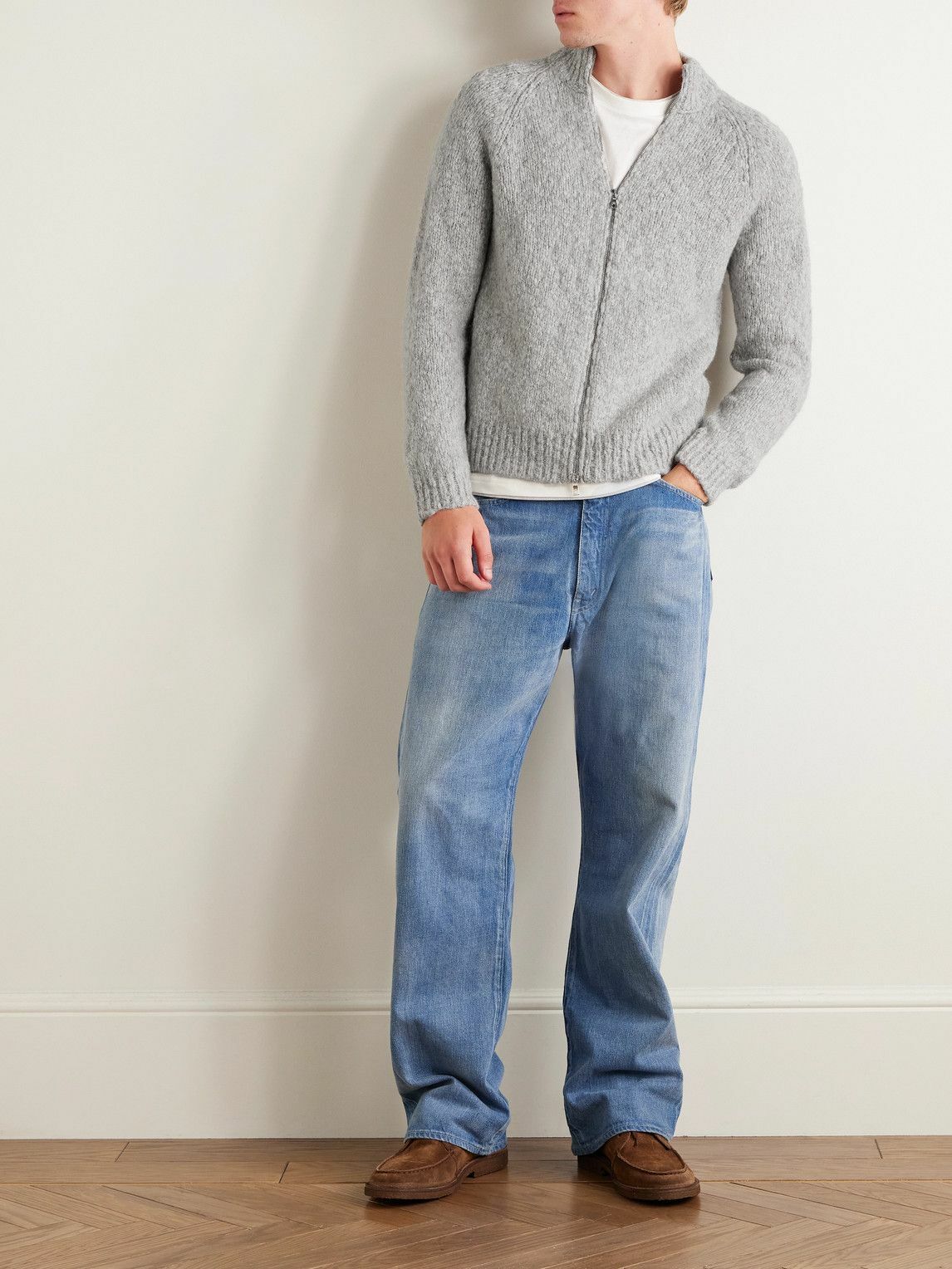 Mr P. - Alpaca-Blend Bouclé Zip-Up Cardigan - Gray