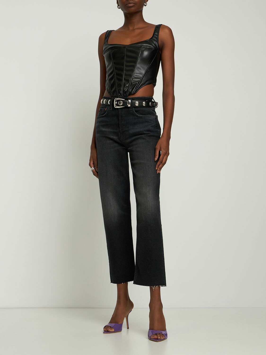 THE ANDAMANE Larissa Faux Leather Corset Top The Andamane