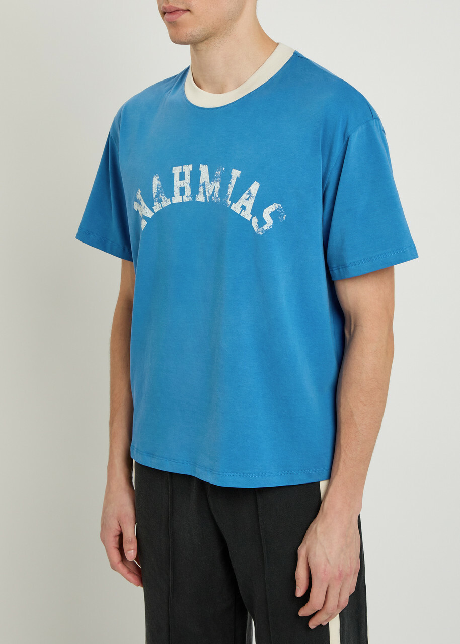 Nahmias Arch Ringer Logo Cotton T-shirt Blue