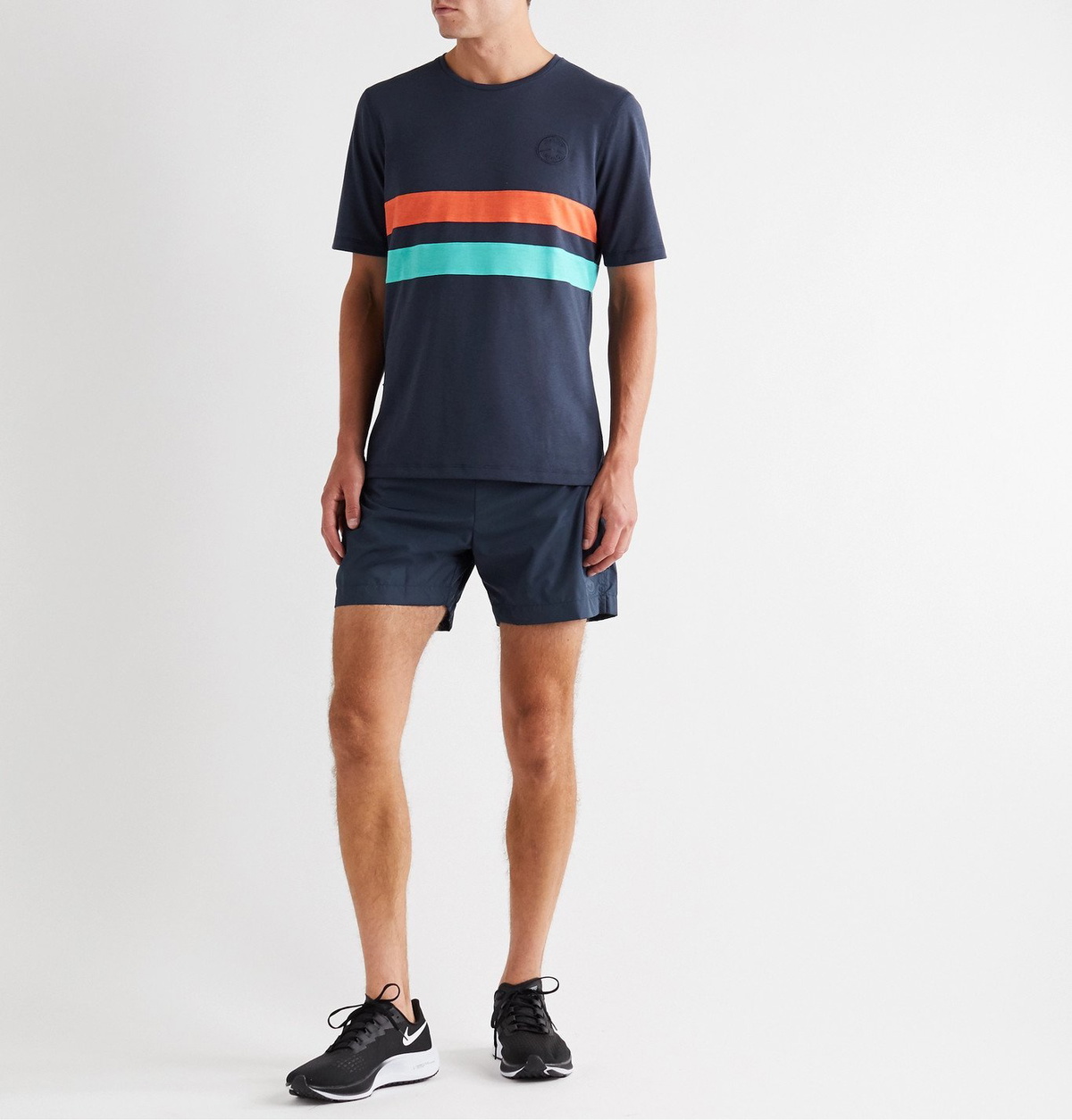 Iffley Road - Cambrian Logo-Embroidered Striped Drirelease T-Shirt - Blue