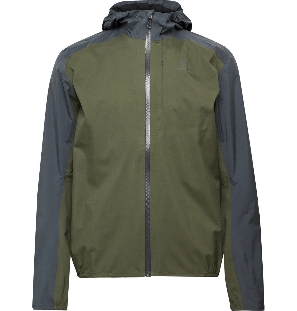 Photo: Salomon - Bonatti Colour-Block Packable AdvanceSkin Dry Hooded Jacket - Green
