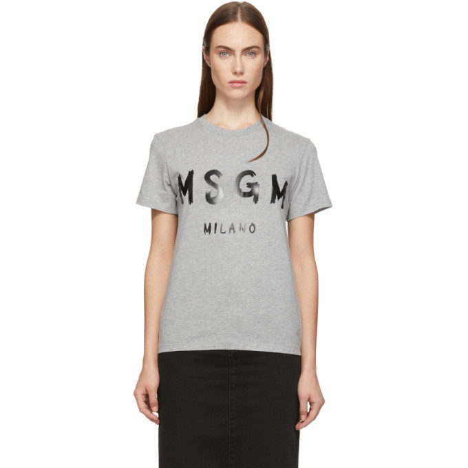 MSGM Grey Milano Logo T-Shirt MSGM