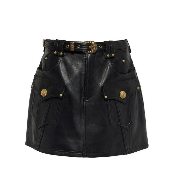 Photo: Balmain Belted A-line leather miniskirt