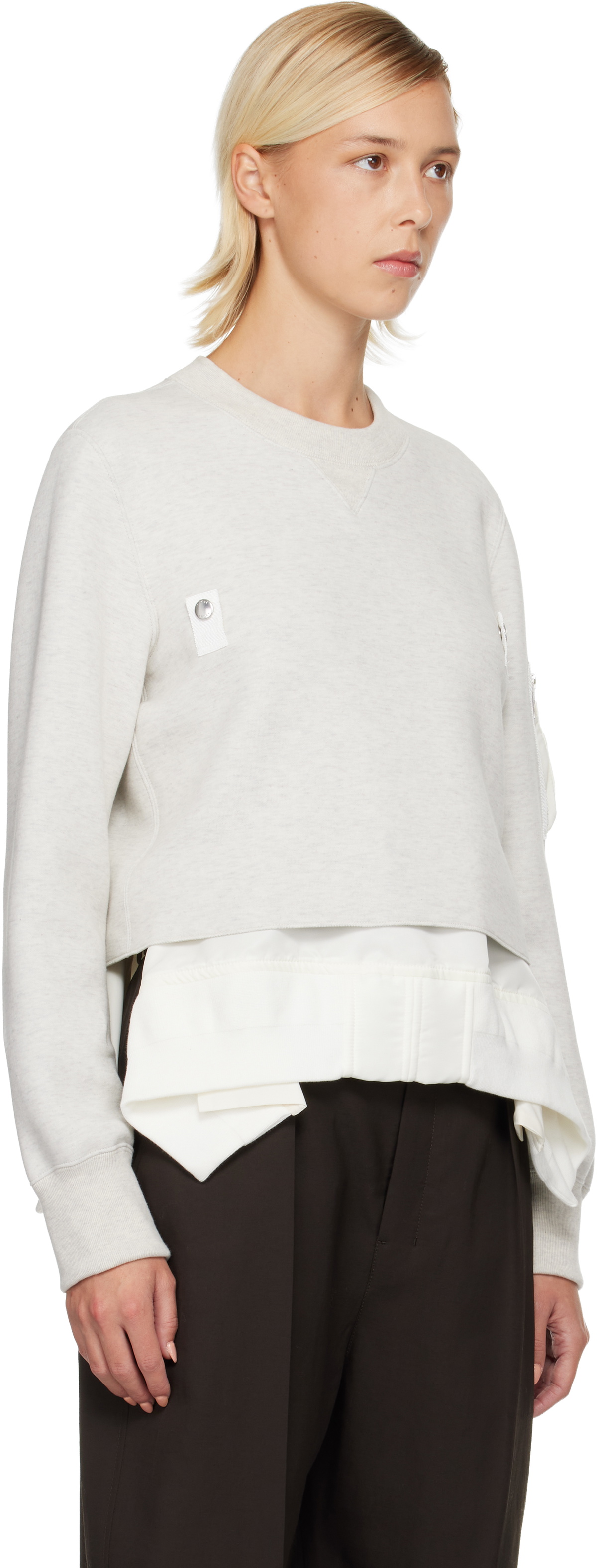 sacai Gray & White Sponge Sweat & Nylon Twill Sweatshirt