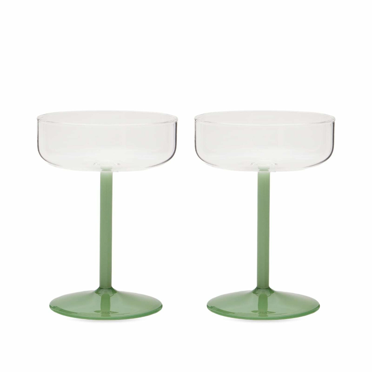 HAY Tint Coupe Glass - Set of 2 in Clear/Jade Light/Dark Green 