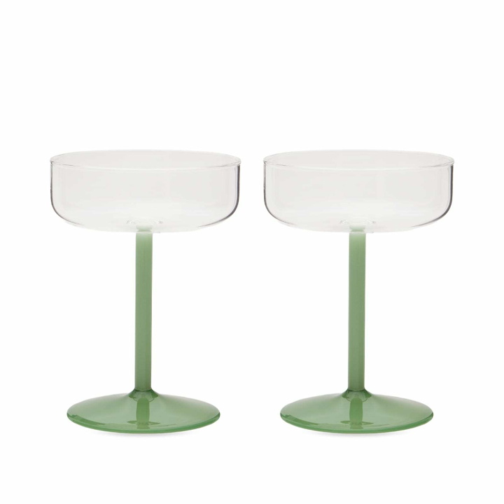 Photo: HAY Tint Coupe Glass - Set of 2 in Clear/Jade Light/Dark Green 
