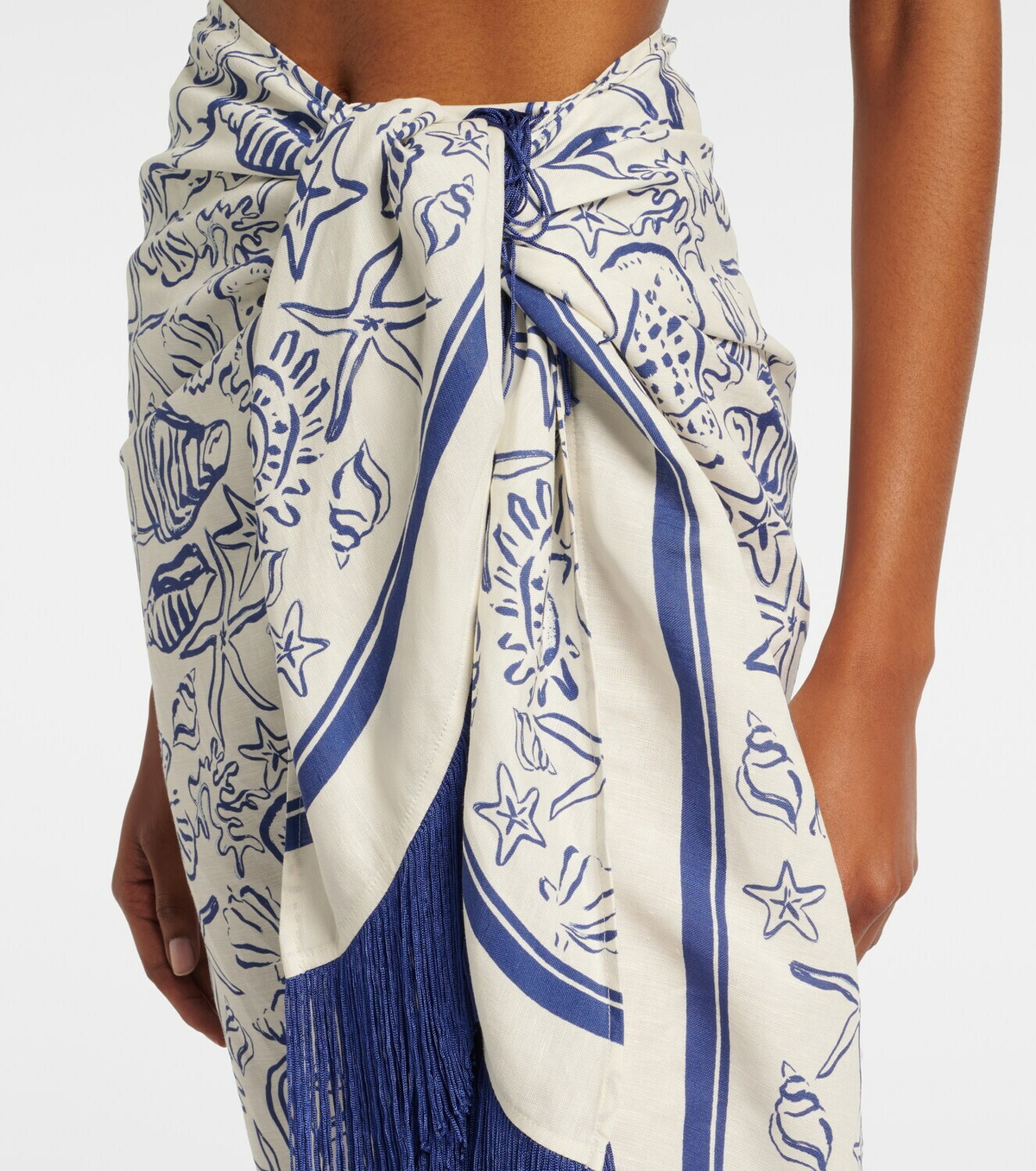 Simkhai Fringed printed linen-blend beach cover-up