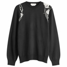 Alexander McQueen Men's Embroidered Flower Crew Neck Jumper in Black/Ivory