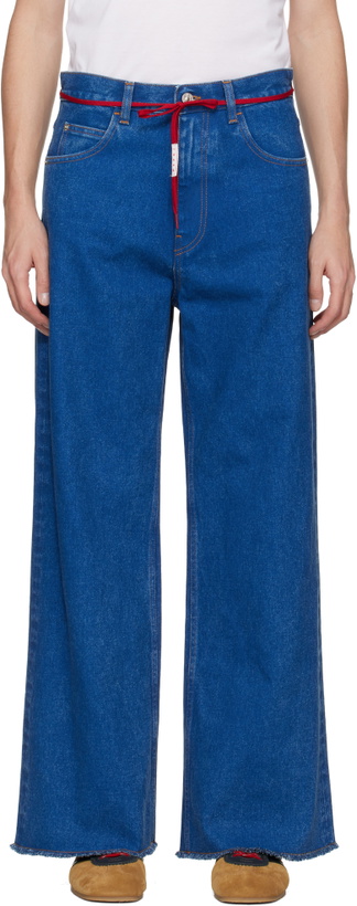 Photo: Marni Blue Low Rise 'Red Belt' Jeans