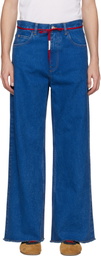 Marni Blue Low Rise 'Red Belt' Jeans