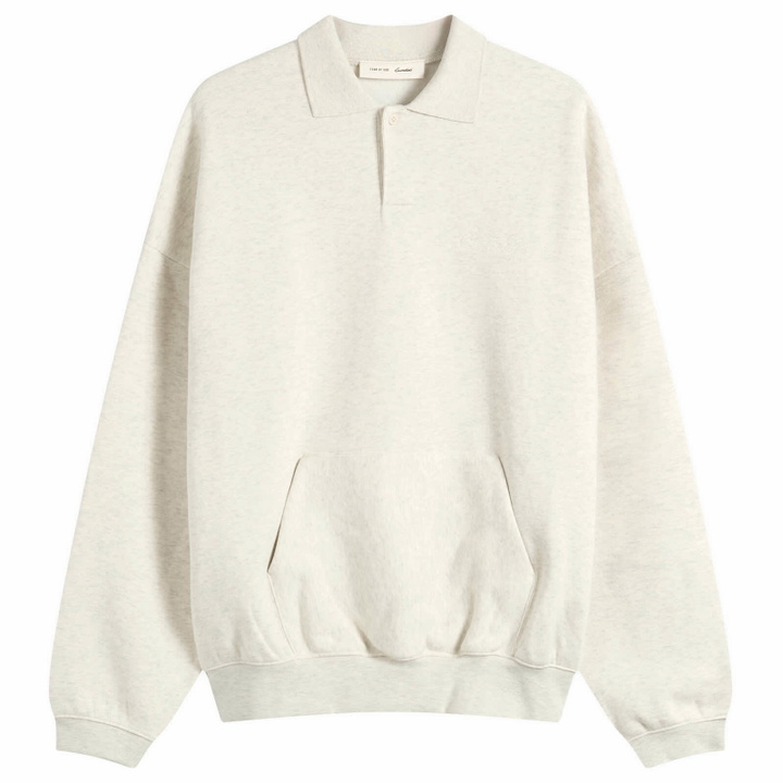 Photo: Fear of God ESSENTIALS Men's Signature 90s Polo Sweatshirt in Oatmeal Heather