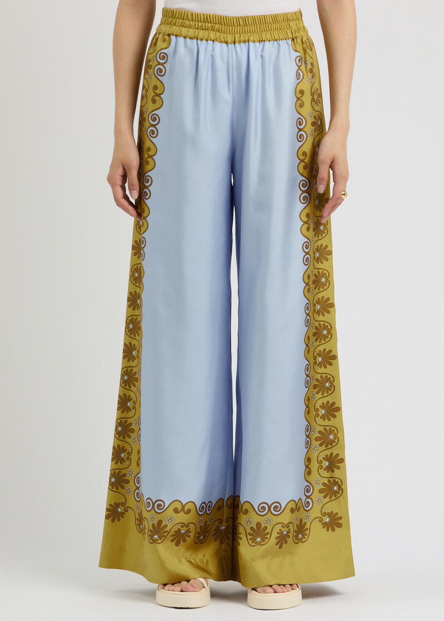 LA Double J Palazzo Printed Silk-satin Trousers Multicoloured